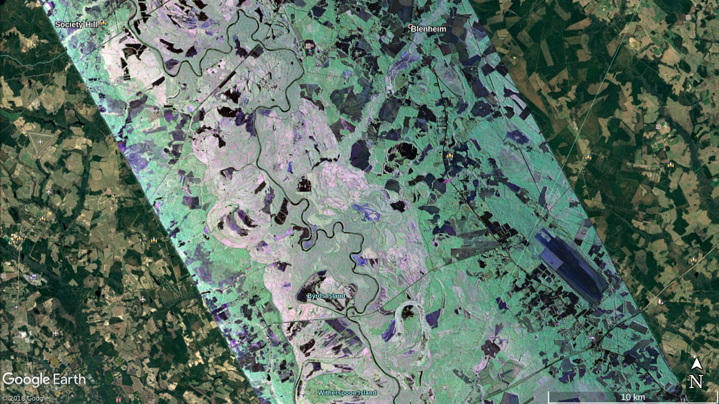 UAVSAR color composite image of Pee Dee River in South Carolina 