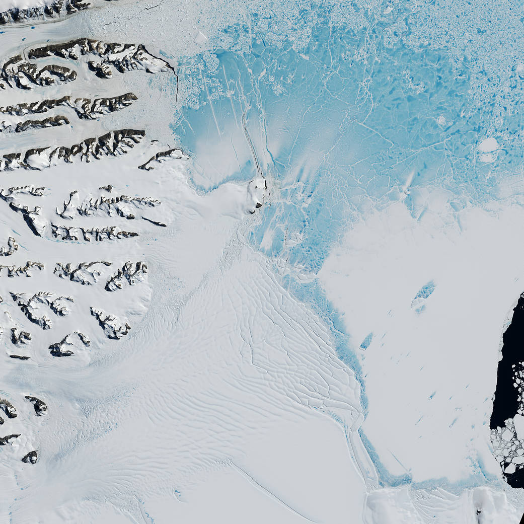 Satellite image of ice shelf on Antarctic coast