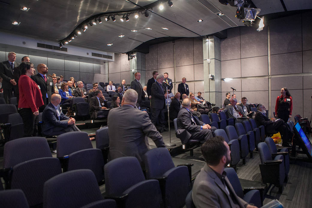 People listening to a talk