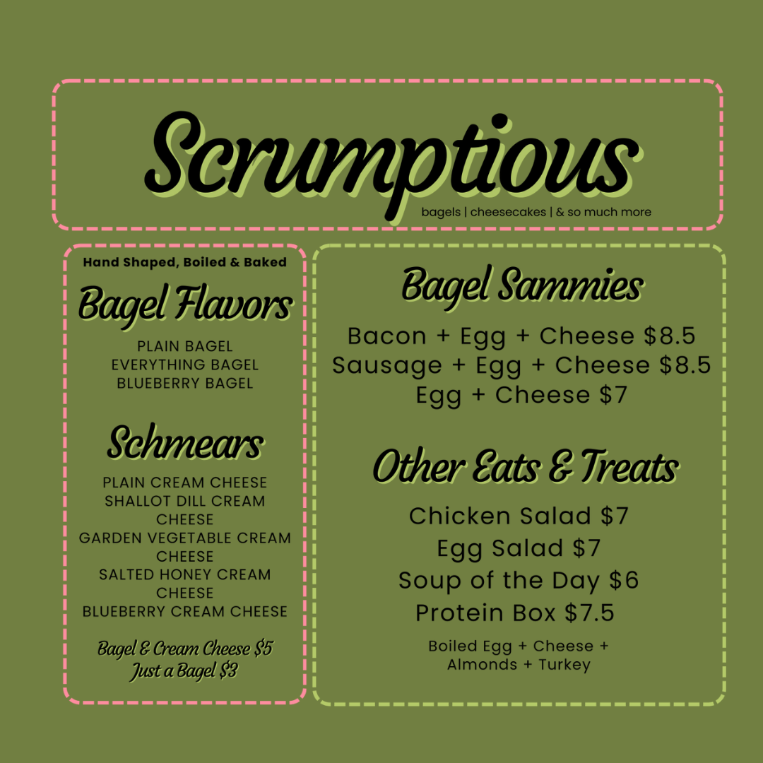 Weekly menu from Scrumptious, a new food vendor at JSC.