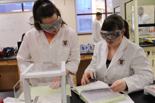 Two female students in Montana lab