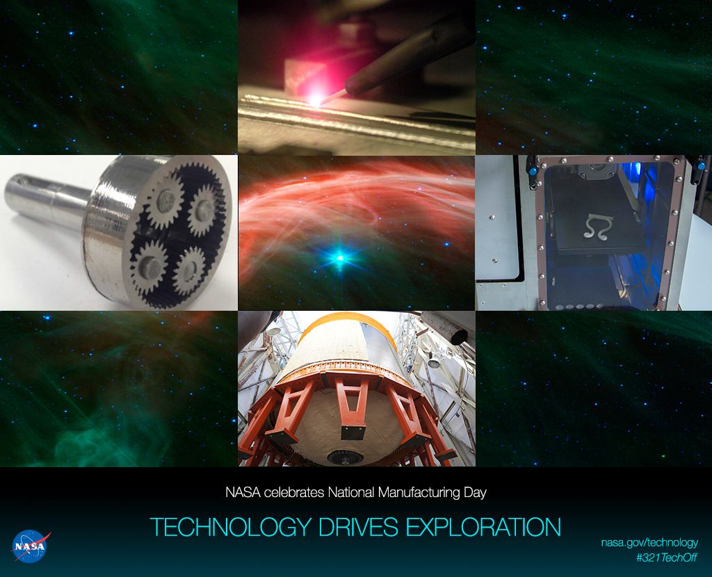 NASA celebrates National Manufacturing Day, Technology Drives Exploration, NASA Insignia, nasa.gov/technology, #321TechOff