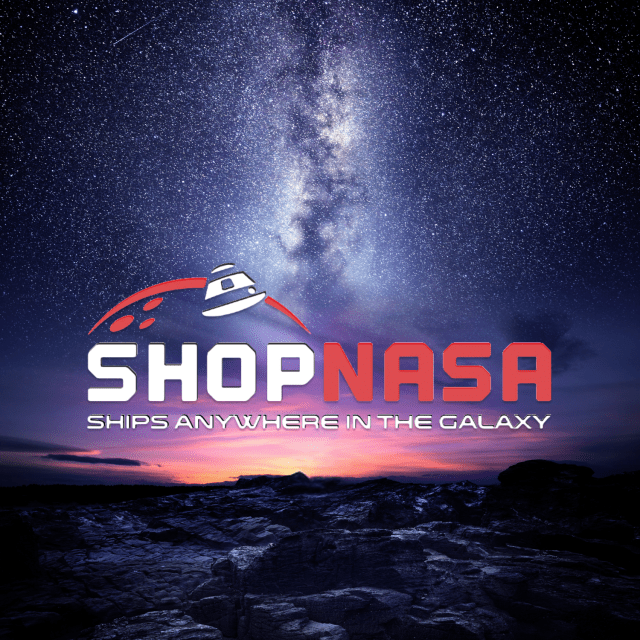 ShopNASA logo with a galaxy background