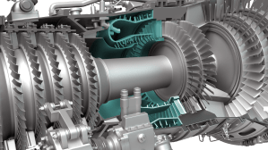 Graphic illustration of a cross-section of a jet engine.