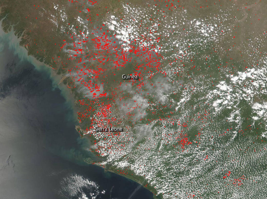 Fires and smoke over Guinea and Sierra Leone