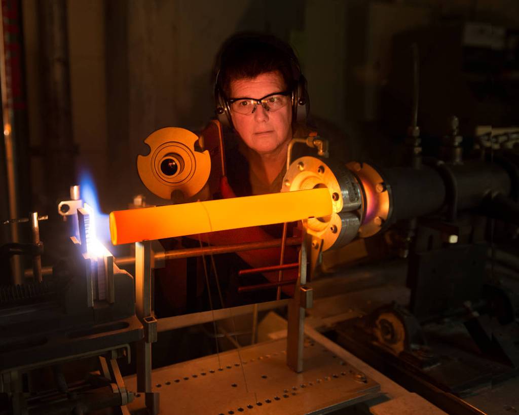 Test engineer Michael Cuy subjects a coated silicon carbide sample high temperature environment