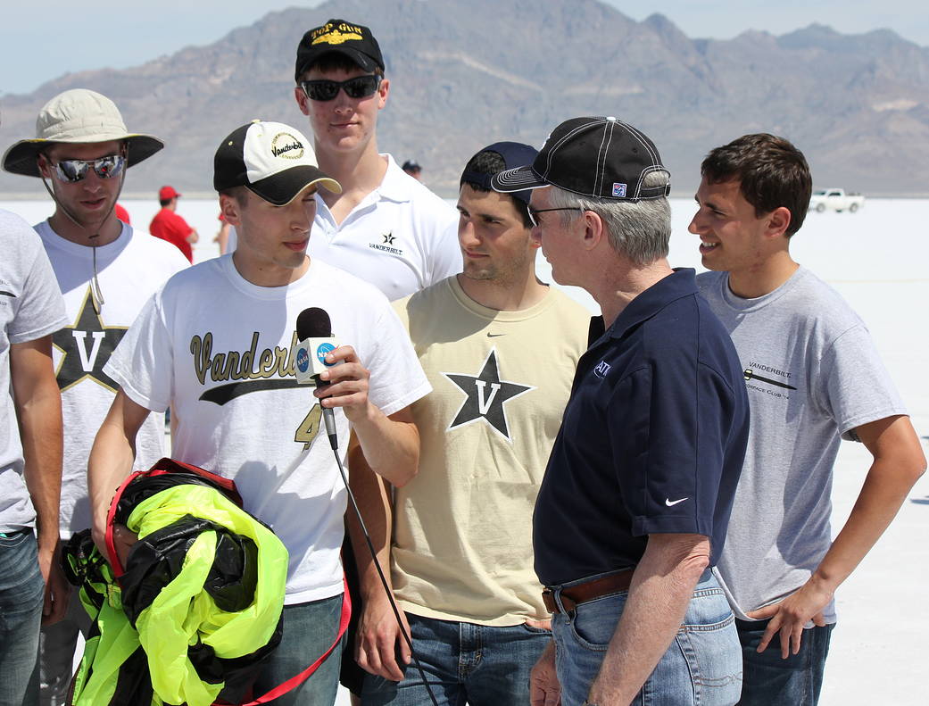 Members of the Vanderbilt University rocketry team are interviewed for NASA TV