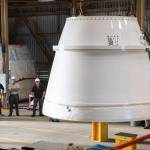The two aft exit cones for the SLS boosters arrive at NASA's Kennedy Space Center in Florida.