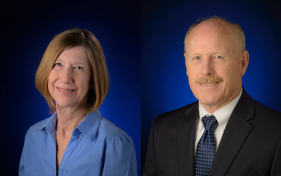Pictured left to right; NASA's Kathryn Lueders and Ken Bowersox.
