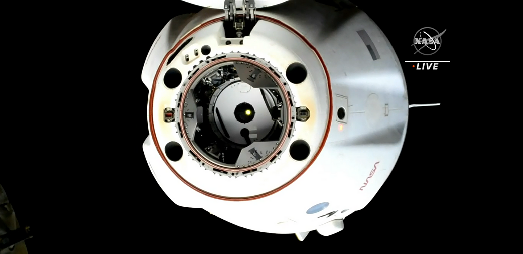 The SpaceX Dragon Endurance spacecraft is seen just after undocking from the forward port of the International Space Station’s Harmony module at 1:20 a.m. Credit: NASA TV.