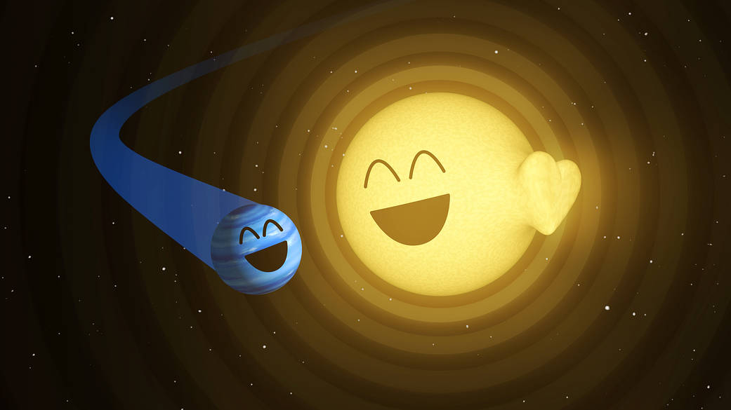 This illustration shows how the planet HAT-P-2b, left, appears to cause heartbeat-like pulsations in its host star, HAT-P-2.