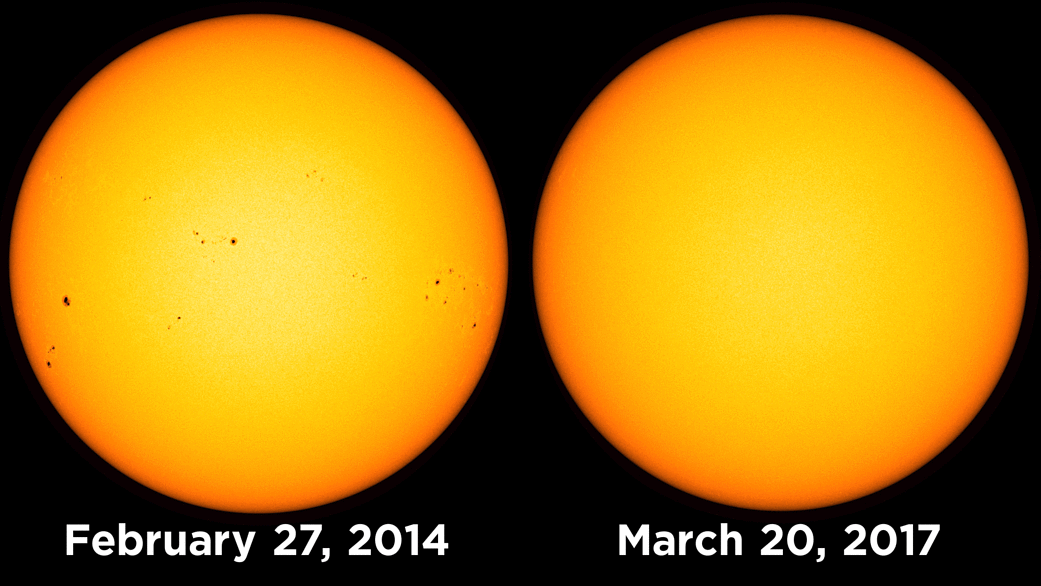 comparison of two different dates of the sun's spots