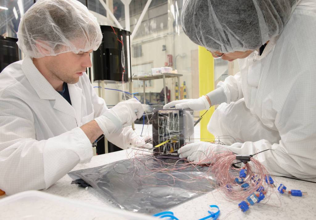A Nodes Satellite Being Prepared for Thermal Vacuum Testing at NASA Ames Research Center