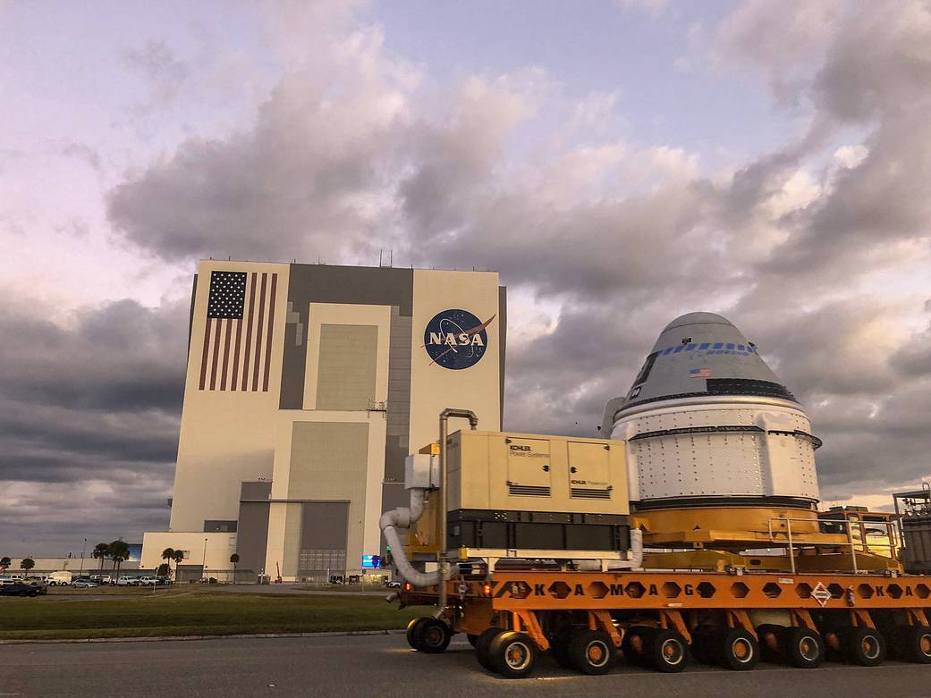 Boeing's CST-100 Starliner spacecraft is transported from the Kennedy Space Center to a facility at Cape Canaveral Air Force 