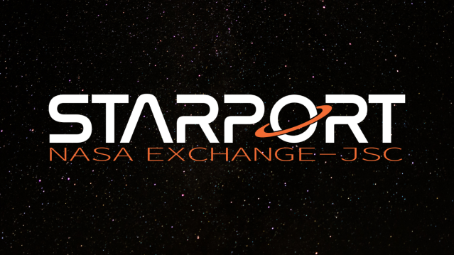 Starport logo on a space background