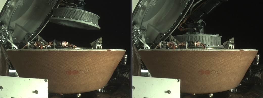 side-by-side images of a cylinder approaching and attaching to a spacecraft