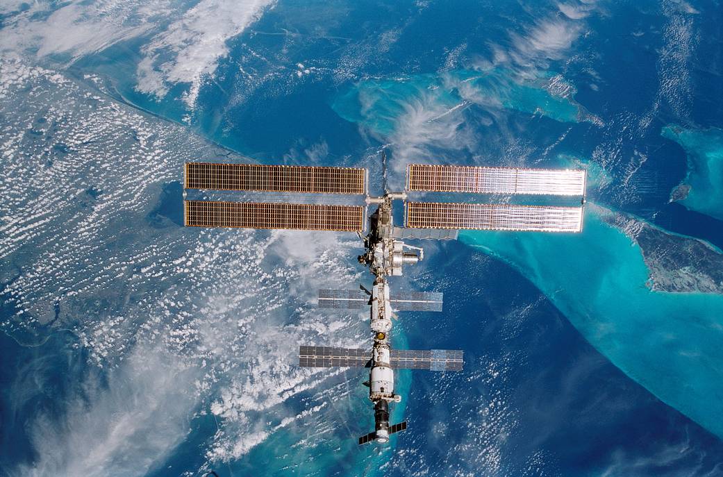Space station in orbit with Florida visible below