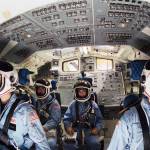 The crew of STS-51L in the Flight Deck on December 17, 1985