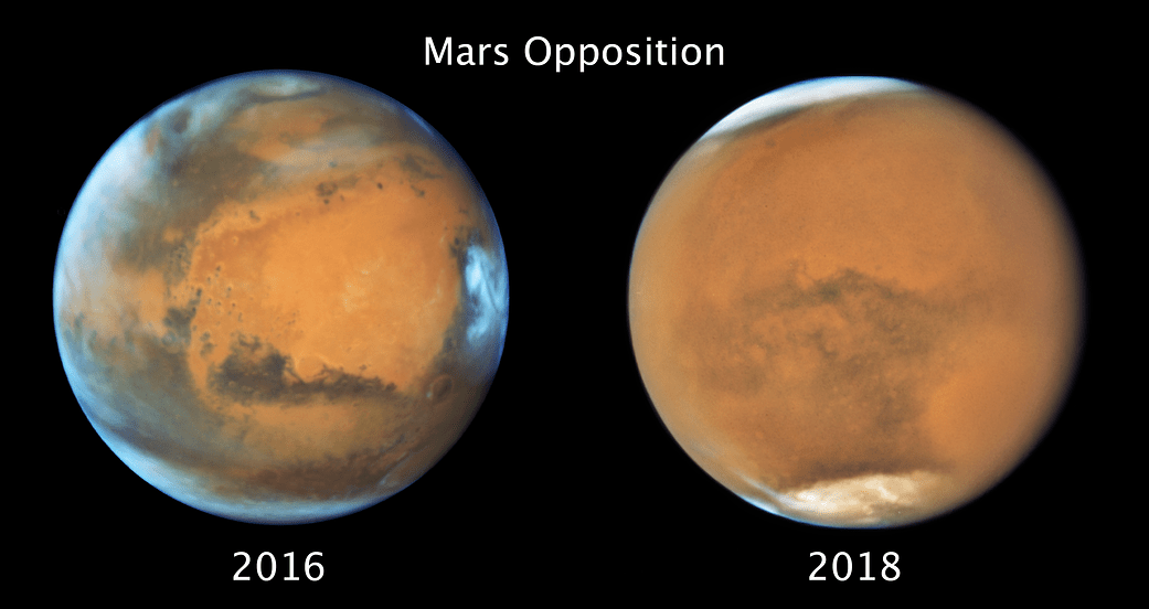 two images of mars, one clear, one fuzzy