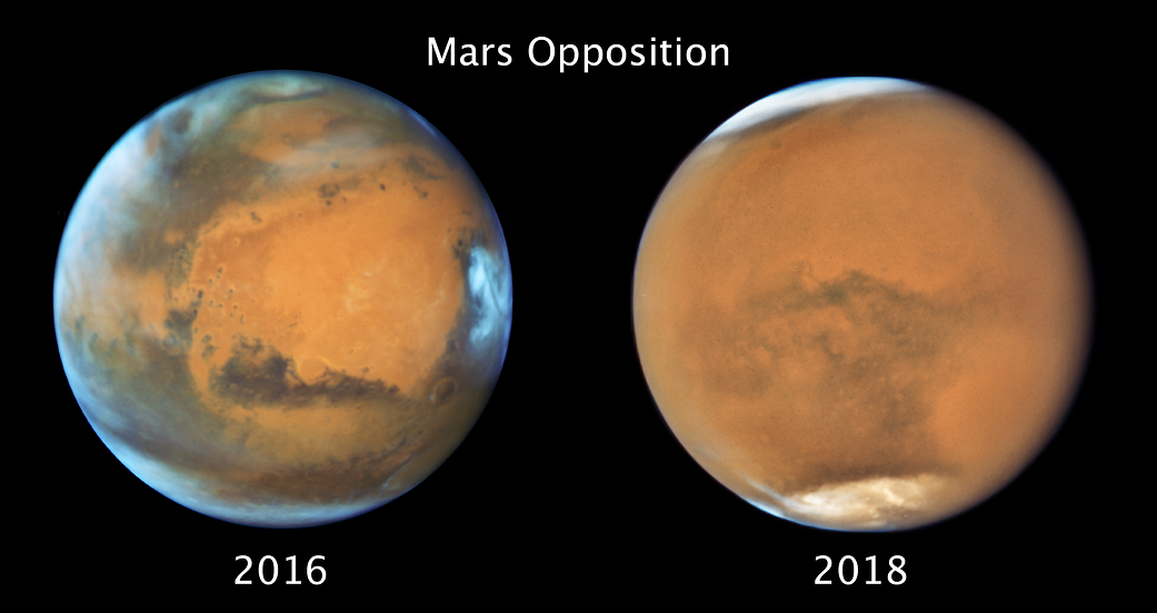 two images of mars, one clear, one fuzzy