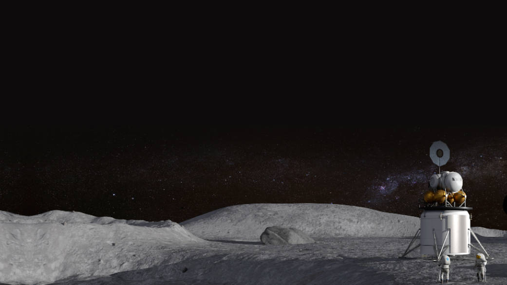 Lunar Surface landscape. NASA artist concept of EVA Astronauts working on the Lunar surface.