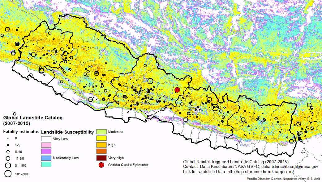 This preliminary map shows regional landslide susceptibility in Nepal