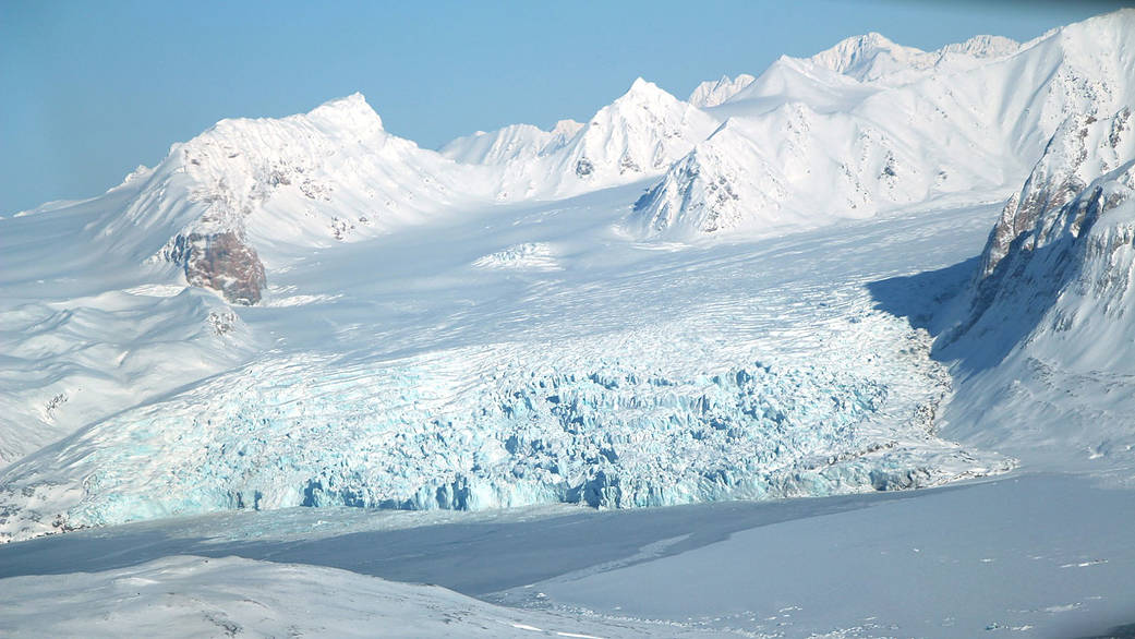 A small glacier in the Arctic region of Norwegian archipelago Svalbard