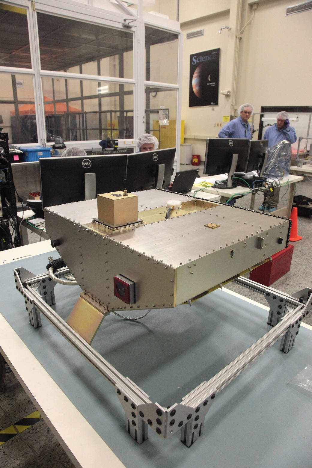 SwRI technicians assemble and integrate CYGNSS microsatellite engineering model
