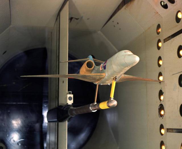 Cessna Citation X flutter model in the Transonic Dynamics Tunnel.