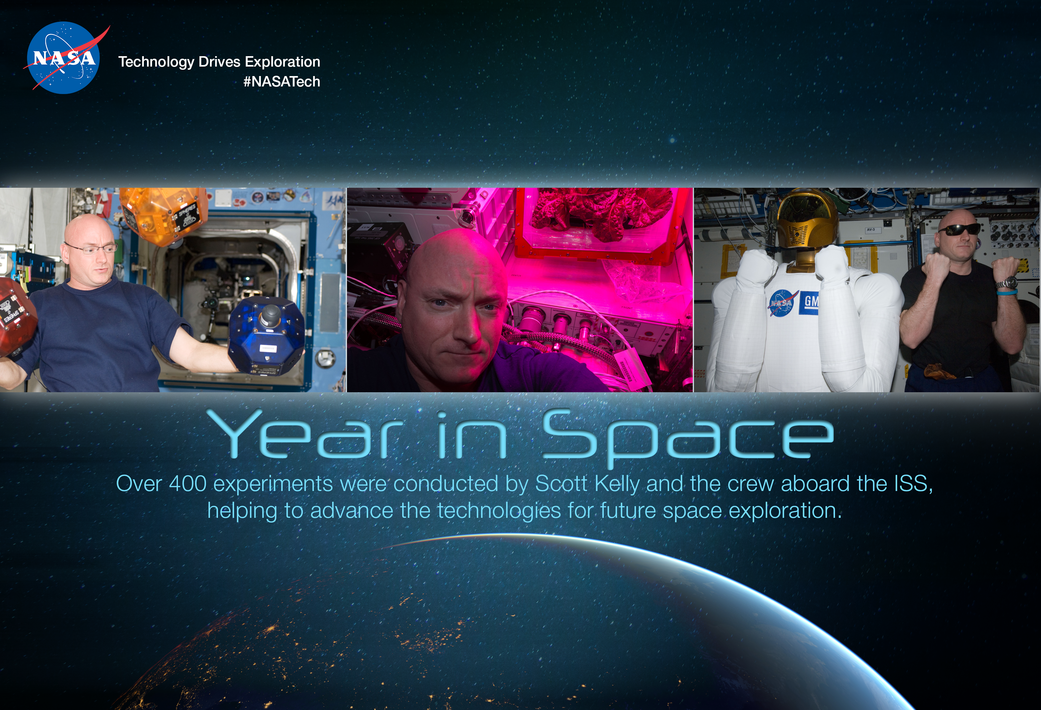 Year in Space, Over 400 experiments were conducted by Scott Kelly and crew aboard the ISS, helping to advance technologies.