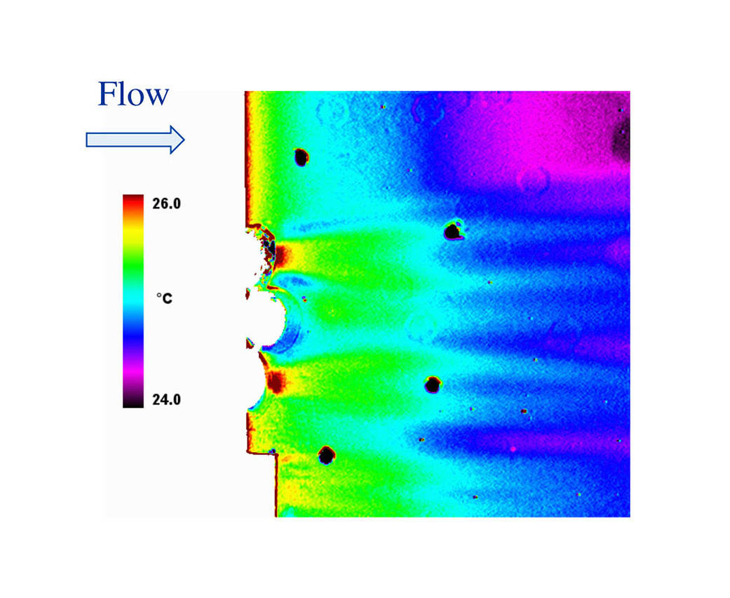 Temperature-Sensitive Paint of airfoil leading edge with projections (simulated ice using beads)