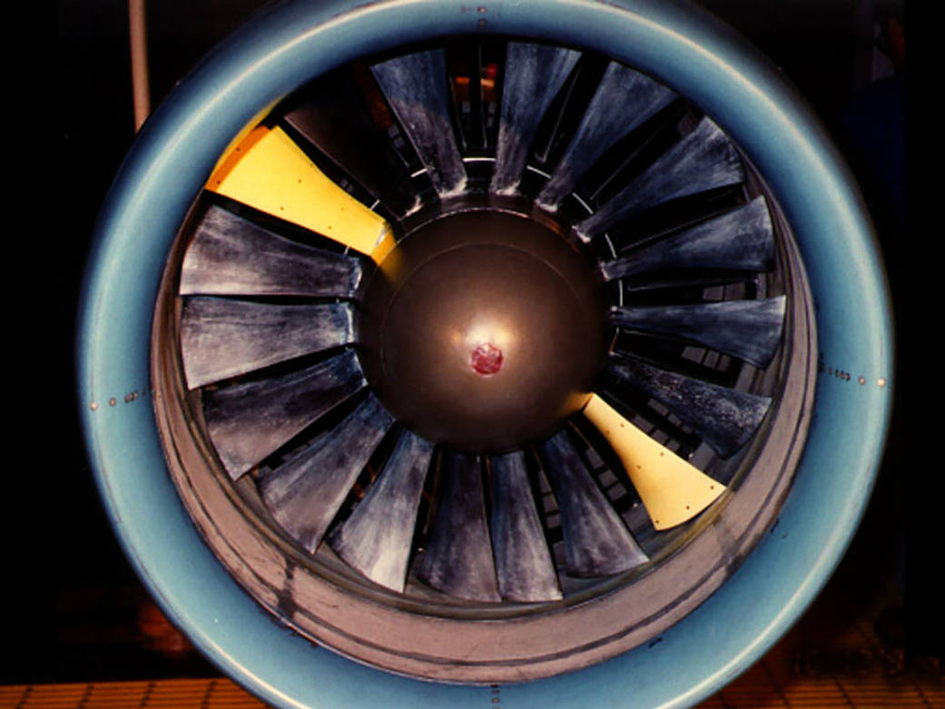Temperature-Sensitive Paint on rotating fan blades.
