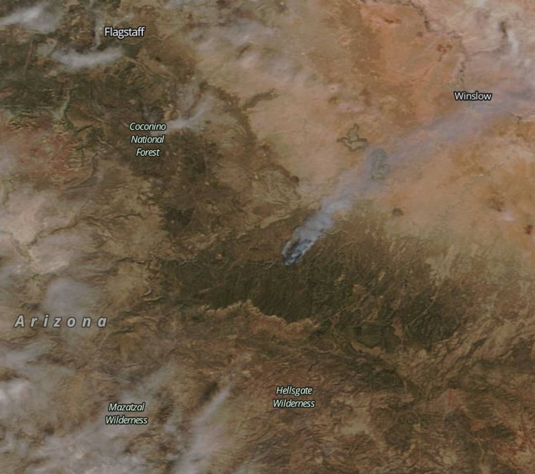 satellite image of Tinder Fire in Arizona