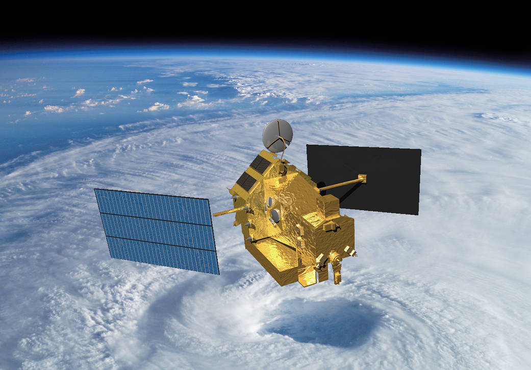 The Tropical Rainfall Measuring Mission (TRMM) satellite orbits over a hurricane eyewall