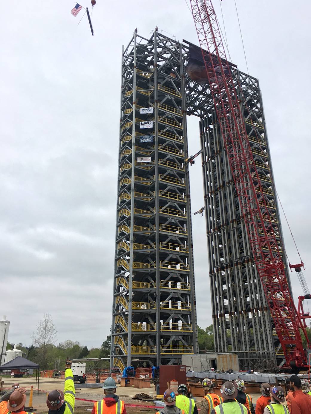 Test Stand 4693 during "topping out" ceremonies April 12 at NASA's Marshall Space Flight Center in Huntsville, Alabama. 
