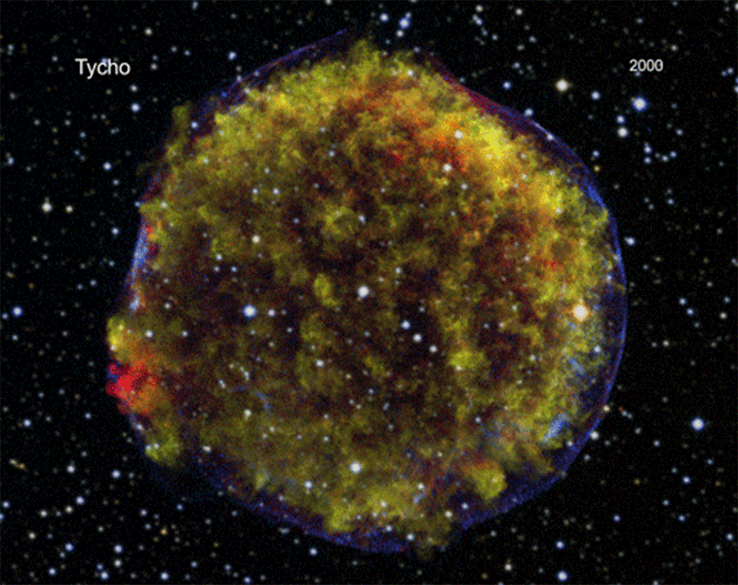 Animations of Chandra observations from 2000 through 2015 of the Tycho supernova remnant’s X-ray evolution over time.