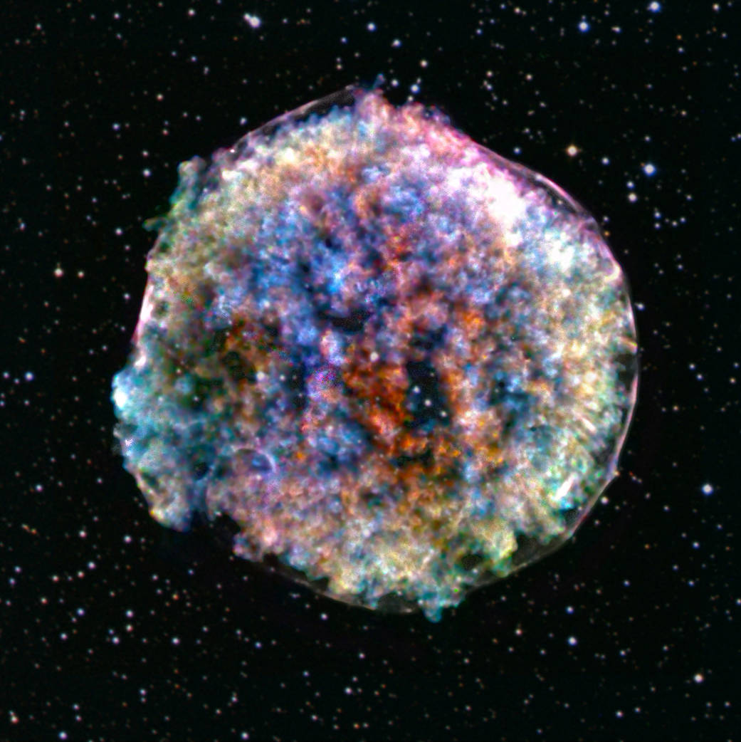 A new image of the Tycho supernova remnant from Chanda shows a pattern of bright clumps and fainter holes in the X-ray data.