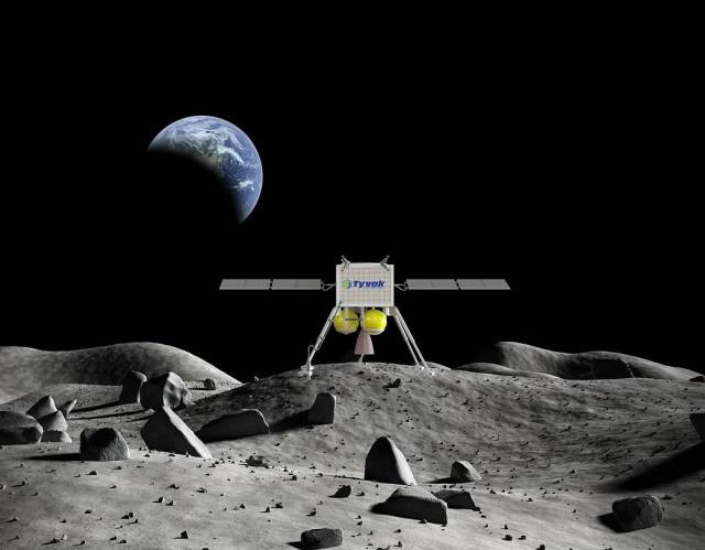 Artist's concept of a Tyvak Nano-Satellite Systems commercial lander on the Moon.