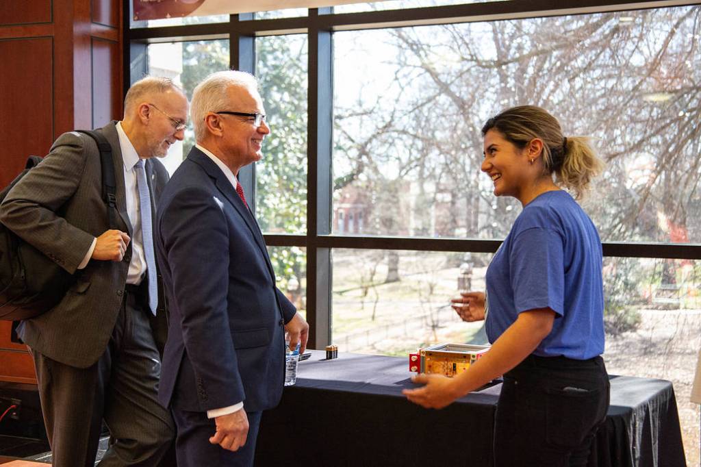 NASA’s Douglas Terrier and David Steitz Talk with a Student at NASA Day in Arkansas