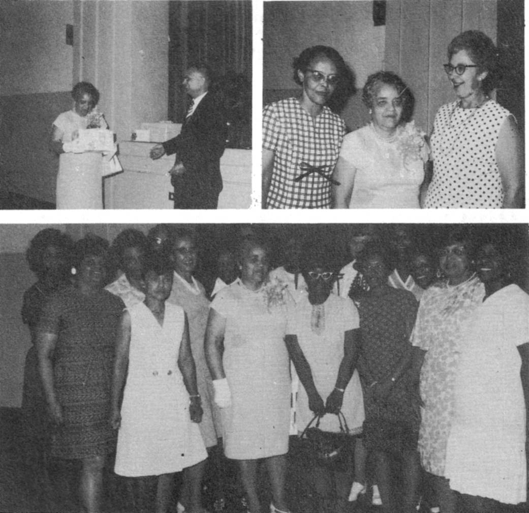 Three photographs of Dorothy Vaughan and friends at retirement party