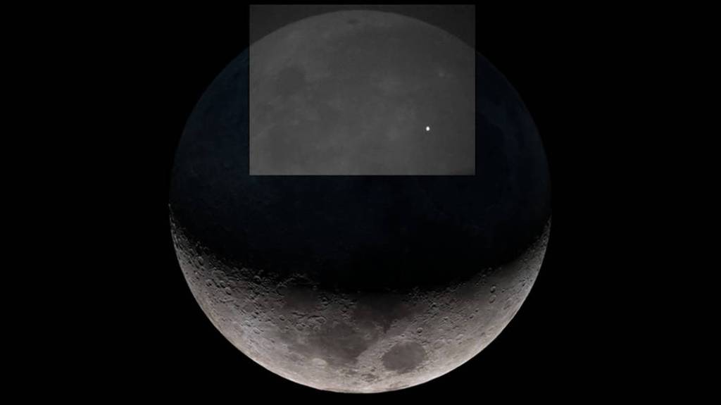 Lunar impact flash image shown super-imposed on the Moon