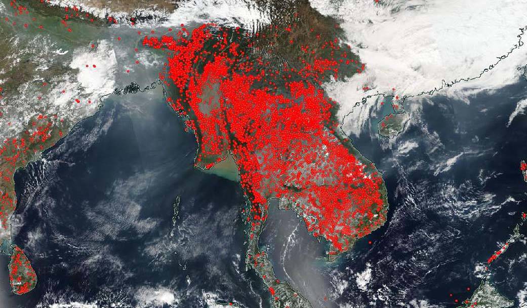 Southeast Asian peninsula on fire