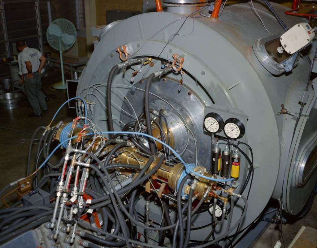 View of the 8′ Vacuum Test Chamber within the High Bay, facing northwest