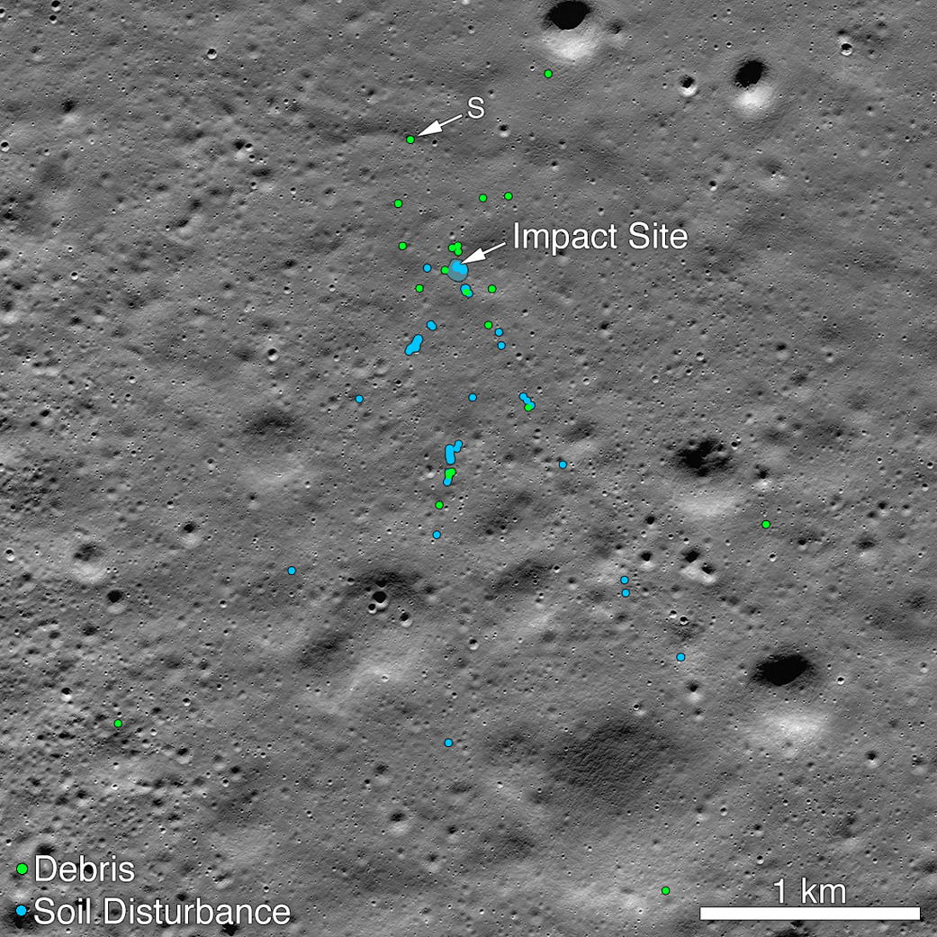 image of moon with blue and green dots