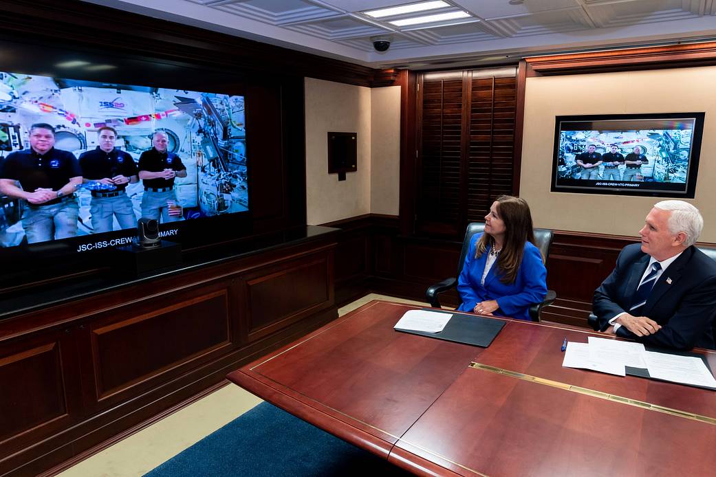 Vice President Mike Pence and Second Lady Karen Pence call NASA astronauts.