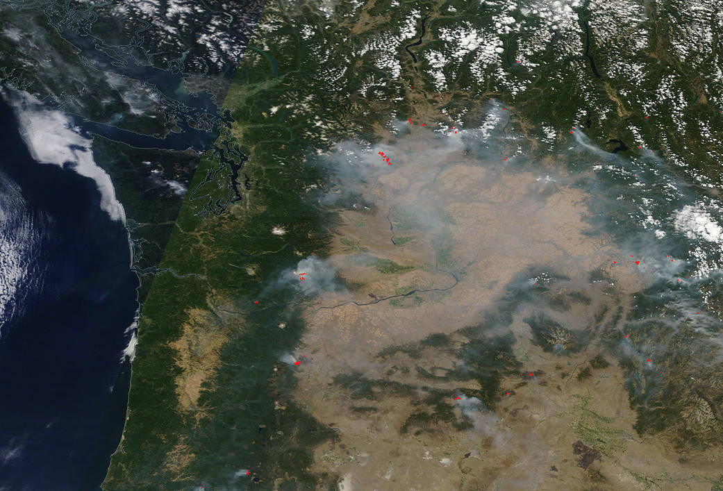 Western and central Washington State are covered with smoke from several raging fires. 