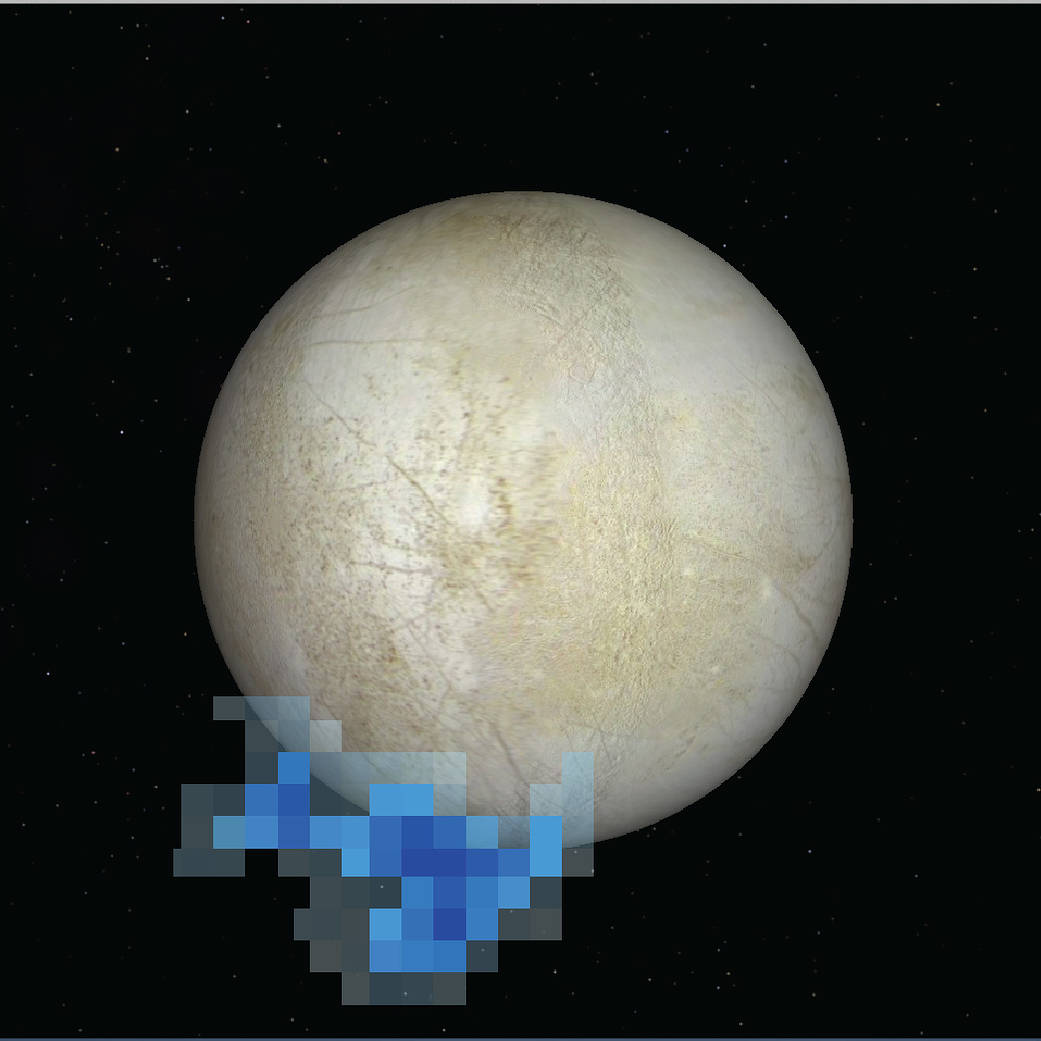 Graphic shows the location of water vapor detected over Europa's south pole