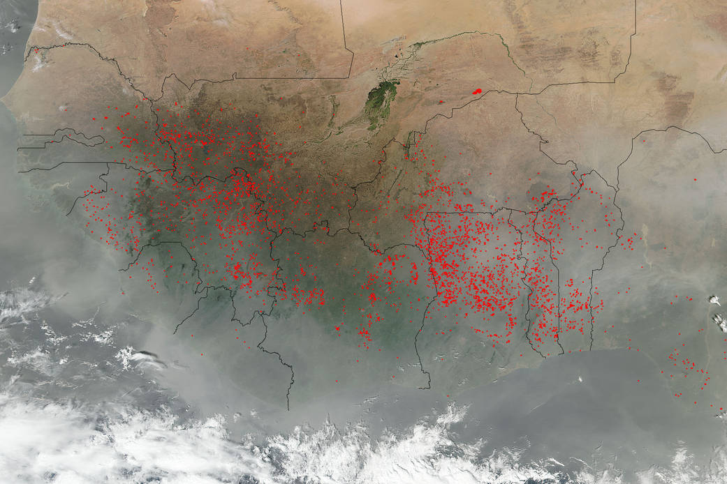 Dust, fires and smoke across Western Africa
