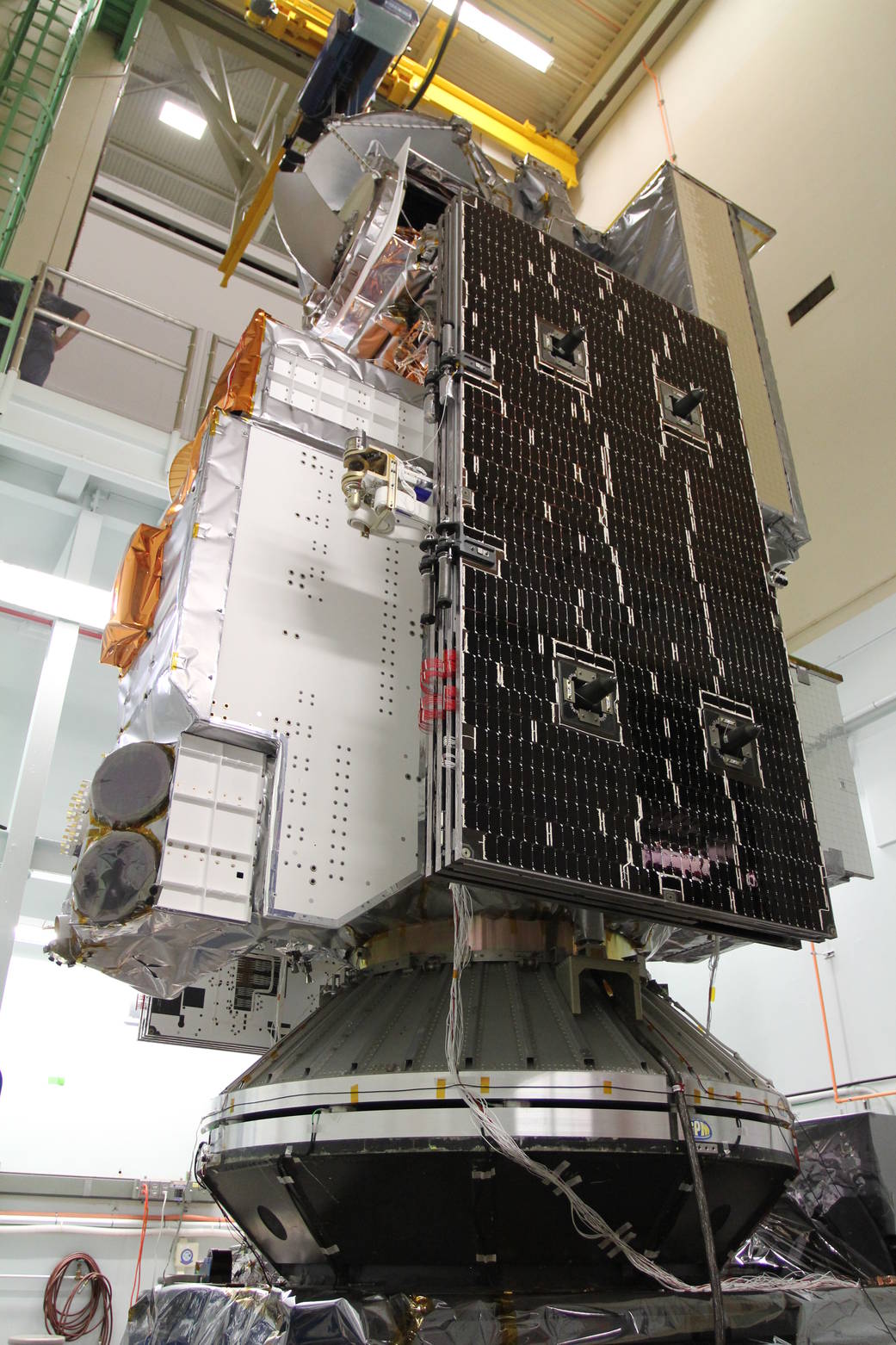 GPM satellite attached to a shaker table for vibration testing