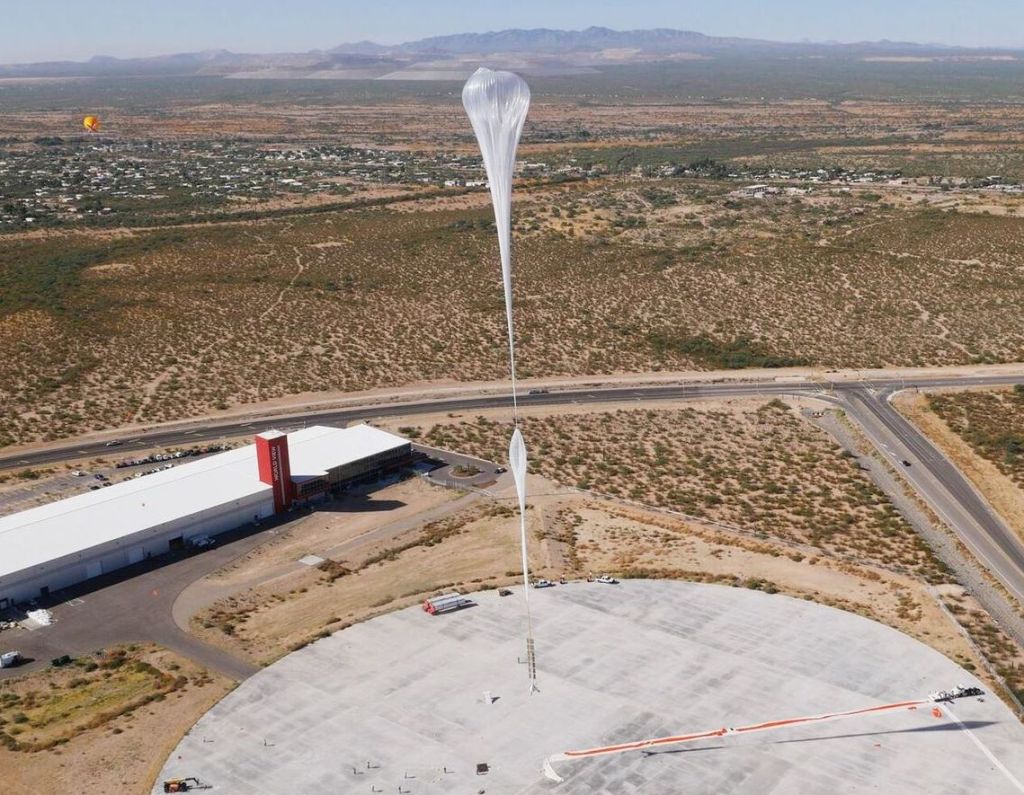 World View balloon viewed from above launching from spaceport